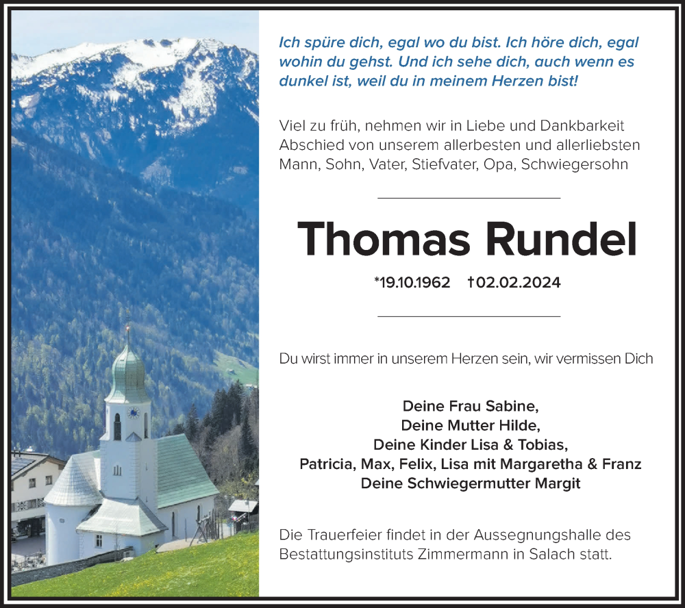  Traueranzeige für Thomas Rundel vom 12.02.2024 aus NWZ Neue Württembergische Zeitung