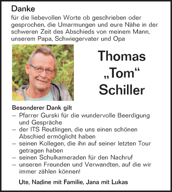 Traueranzeige von Thomas Schiller von Alb-Bote/Metzinger-Uracher Volksblatt