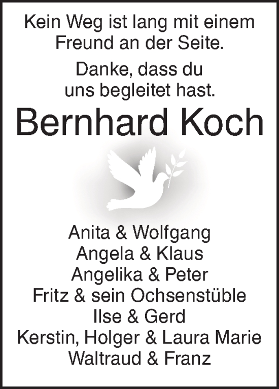 Traueranzeige von Bernhard Koch von SÜDWEST PRESSE Ausgabe Ulm/Neu-Ulm