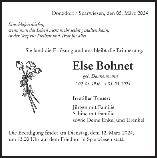 Traueranzeige von Else Bohnet von NWZ Neue Württembergische Zeitung