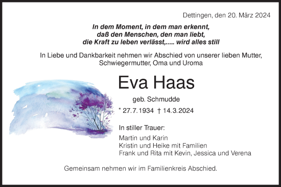 Traueranzeige von Eva Haas von Alb-Bote/Metzinger-Uracher Volksblatt