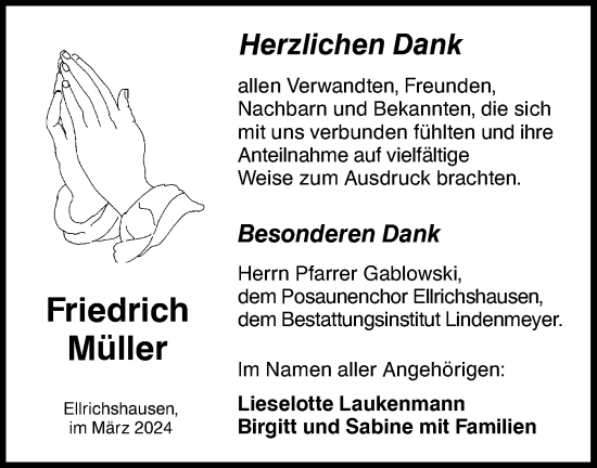 Traueranzeige von Friedrich Müller von Hohenloher Tagblatt