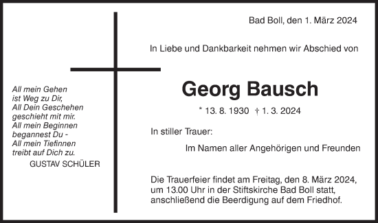 Traueranzeige von Georg Bausch von NWZ Neue Württembergische Zeitung