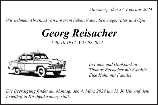 Traueranzeige von Georg Reisacher von Rundschau Gaildorf