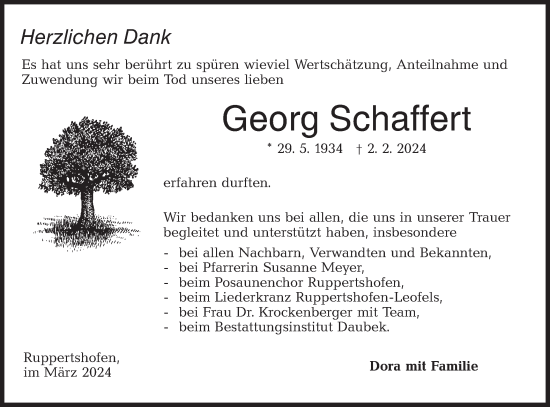 Traueranzeige von Georg Schaffert von Haller Tagblatt/Hohenloher Tagblatt