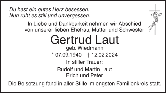 Traueranzeige von Gertrud Laut von SÜDWEST PRESSE Ausgabe Ulm/Neu-Ulm