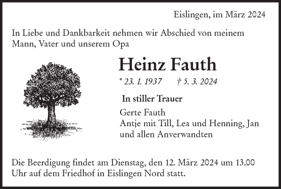 Traueranzeige von Heinz Fauth von NWZ Neue Württembergische Zeitung