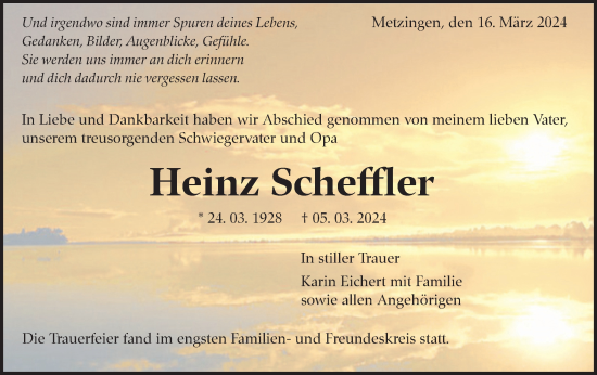 Traueranzeige von Heinz Scheffler von Alb-Bote/Metzinger-Uracher Volksblatt