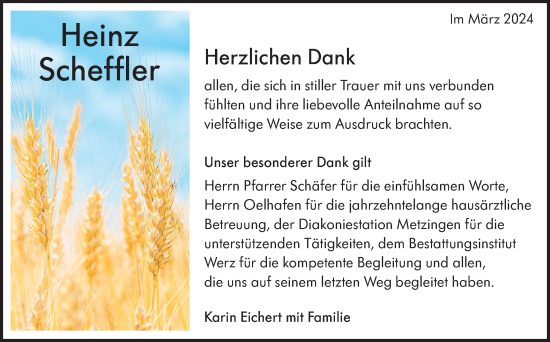 Traueranzeige von Heinz Scheffler von Alb-Bote/Metzinger-Uracher Volksblatt