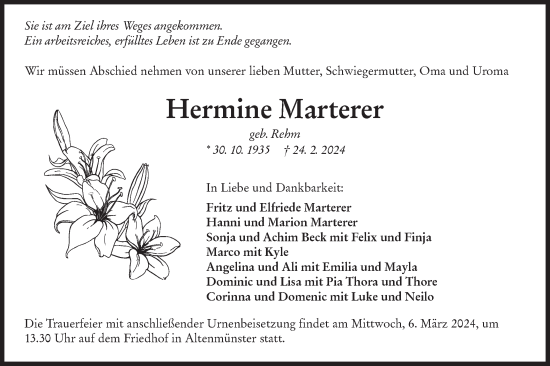 Traueranzeige von Hermine Marterer von Hohenloher Tagblatt