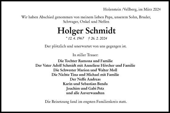 Traueranzeige von Holger Schmidt von Haller Tagblatt