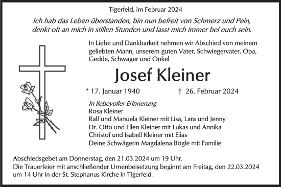 Traueranzeige von Josef Kleiner von Alb-Bote/Metzinger-Uracher Volksblatt