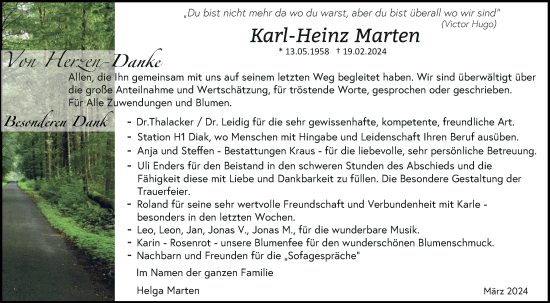Traueranzeige von Karl-Heinz Marten von Haller Tagblatt