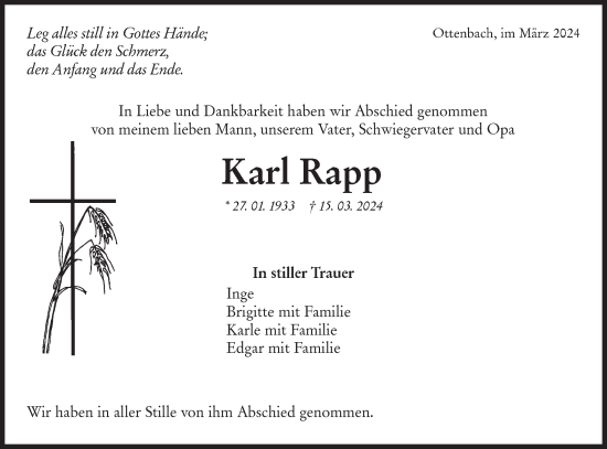 Traueranzeige von Karl Rapp von NWZ Neue Württembergische Zeitung