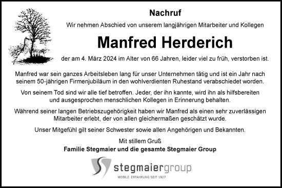 Traueranzeige von Manfred Herderich von Hohenloher Tagblatt