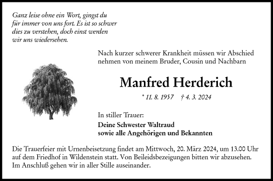 Traueranzeige von Manfred Herderich von Hohenloher Tagblatt
