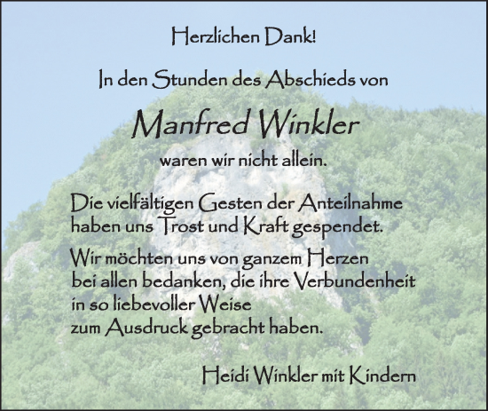 Traueranzeige von Manfred Winkler von NWZ Neue Württembergische Zeitung/Geislinger Zeitung