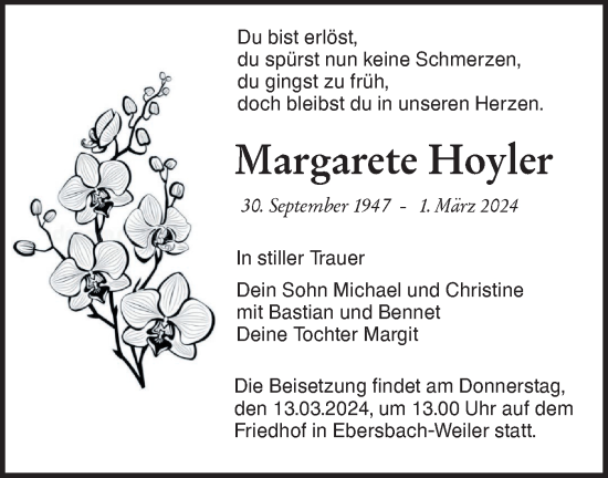 Traueranzeige von Margarete Hoyler von NWZ Neue Württembergische Zeitung