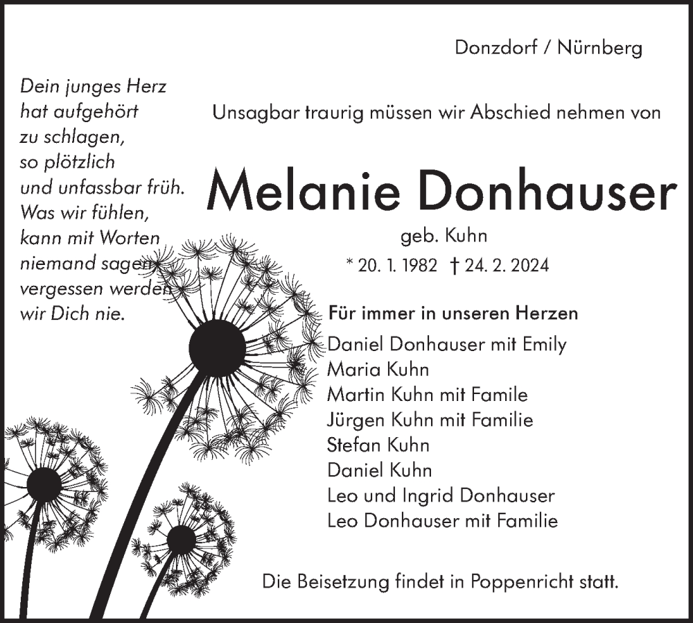  Traueranzeige für Melanie Donhauser vom 12.03.2024 aus NWZ Neue Württembergische Zeitung
