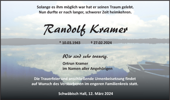 Traueranzeige von Randolf Kramer von Haller Tagblatt