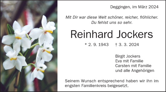 Traueranzeige von Reinhard Jockers von Geislinger Zeitung