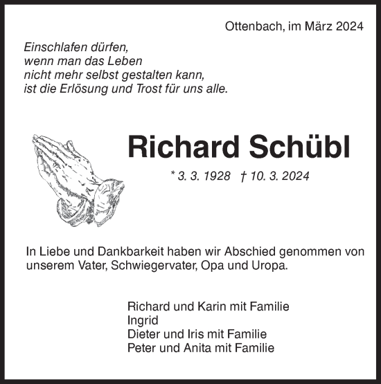 Traueranzeige von Richard Schübl von NWZ Neue Württembergische Zeitung