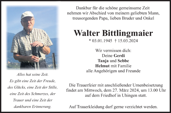 Traueranzeige von Walter Bittlingmaier von NWZ Neue Württembergische Zeitung
