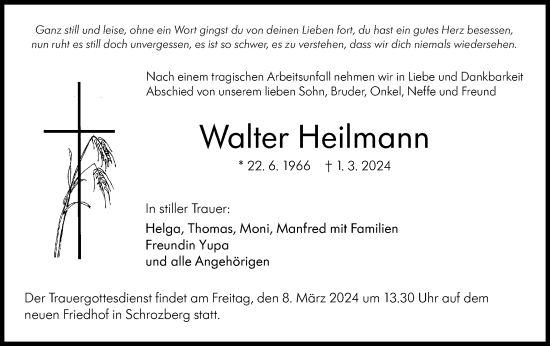 Traueranzeige von Walter Heilmann von Hohenloher Tagblatt