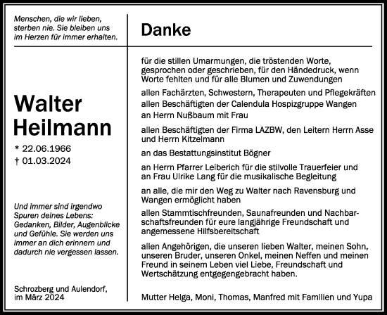 Traueranzeige von Walter Heilmann von Hohenloher Tagblatt