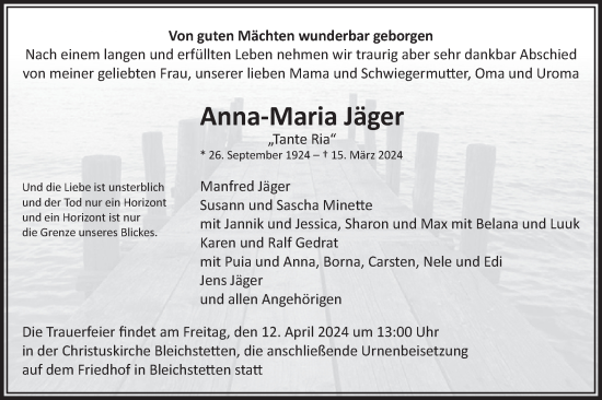 Traueranzeige von Anna-Maria Jäger von Alb-Bote/Metzinger-Uracher Volksblatt