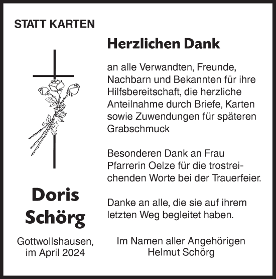 Traueranzeige von Doris Schörg von Haller Tagblatt