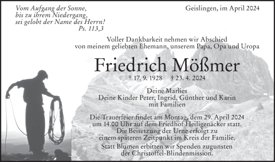 Traueranzeige von Friedrich Mößmer von Geislinger Zeitung