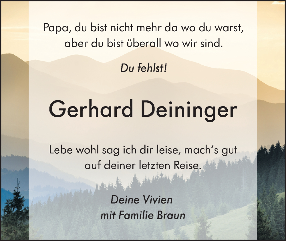  Traueranzeige für Gerhard Deininger vom 06.04.2024 aus Haller Tagblatt