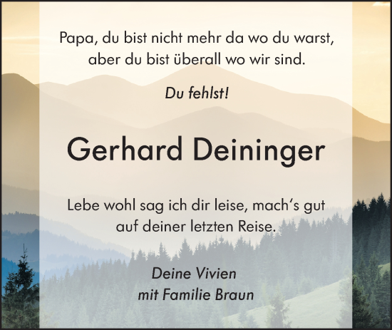 Traueranzeige von Gerhard Deininger von Haller Tagblatt