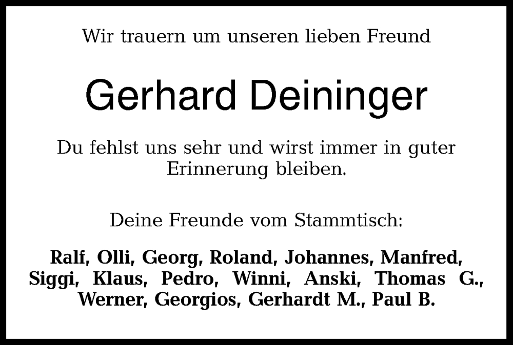  Traueranzeige für Gerhard Deininger vom 09.04.2024 aus Haller Tagblatt