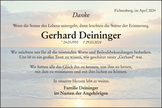 Traueranzeige von Gerhard Deininger von Rundschau Gaildorf/Haller Tagblatt