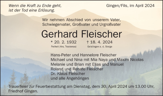 Traueranzeige von Gerhard Fleischer von Geislinger Zeitung