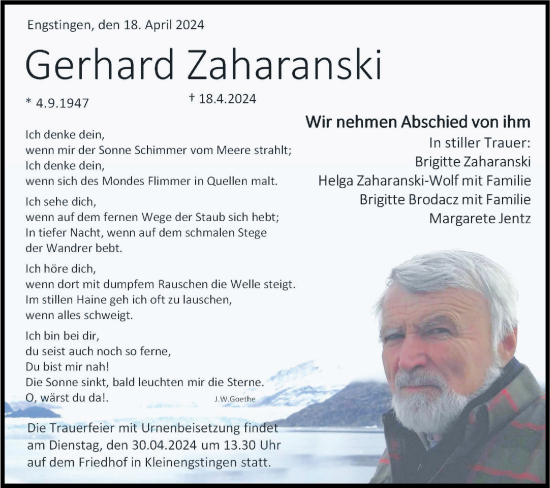 Traueranzeige von Gerhard Zaharanski von Alb-Bote/Metzinger-Uracher Volksblatt