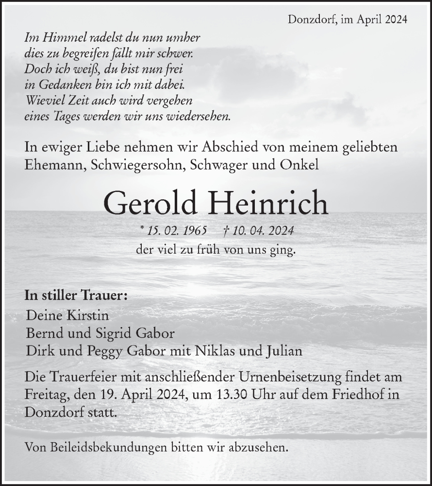  Traueranzeige für Gerold Heinrich vom 16.04.2024 aus NWZ Neue Württembergische Zeitung