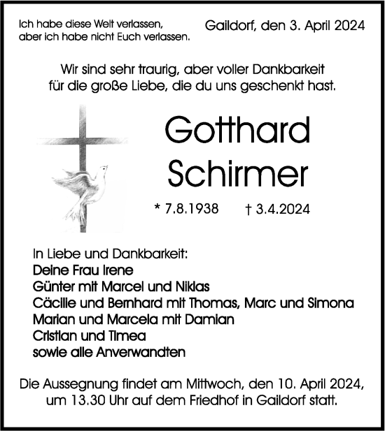 Traueranzeige von Gotthard Schirmer von Rundschau Gaildorf
