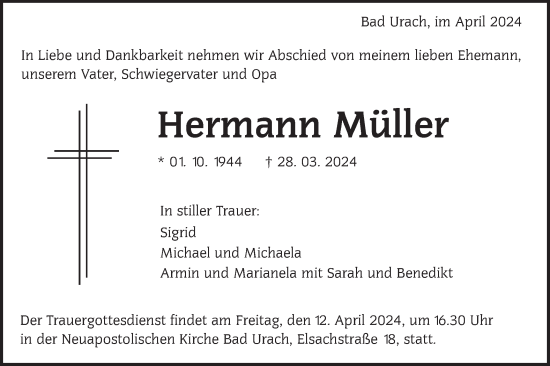 Traueranzeige von Hermann Müller von Alb-Bote/Metzinger-Uracher Volksblatt
