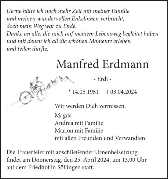 Traueranzeige von Manfred Erdmann von SÜDWEST PRESSE Ausgabe Ulm/Neu-Ulm