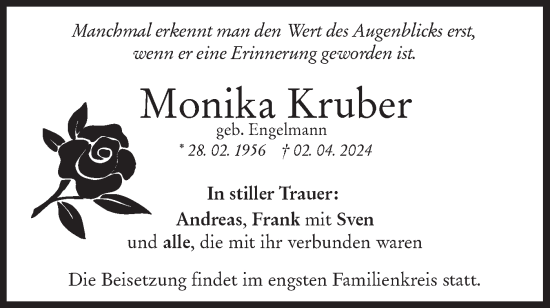 Traueranzeige von Monika Kruber von NWZ Neue Württembergische Zeitung