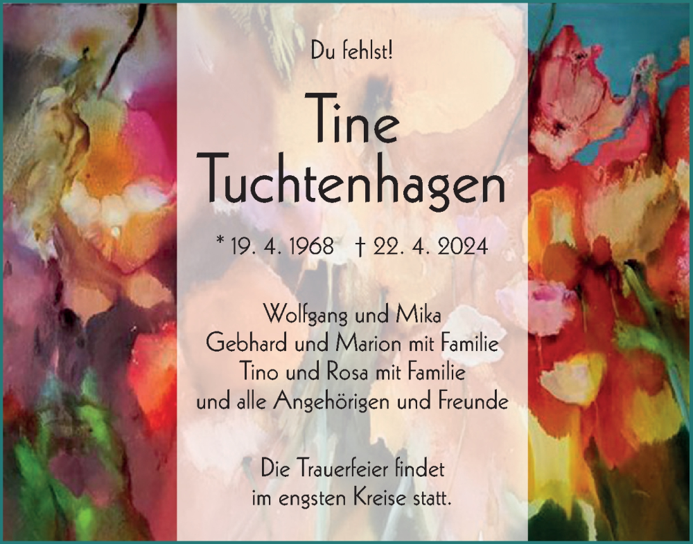  Traueranzeige für Tine Tuchtenhagen vom 27.04.2024 aus Geislinger Zeitung