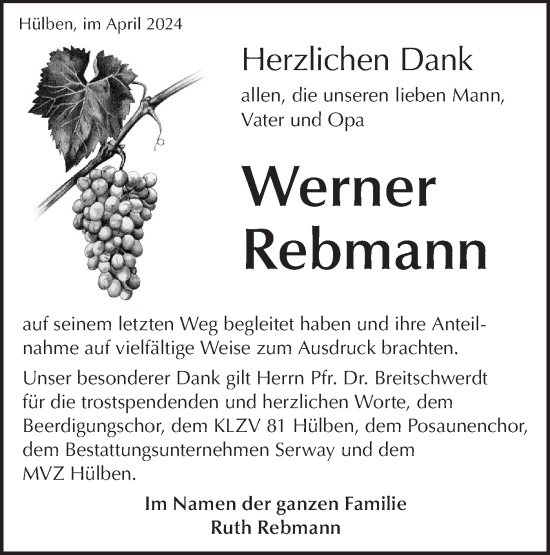 Traueranzeige von Werner Rebmann von Alb-Bote/Metzinger-Uracher Volksblatt