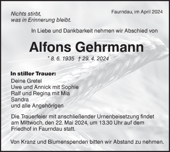 Traueranzeige von Alfons Gehrmann von NWZ Neue Württembergische Zeitung