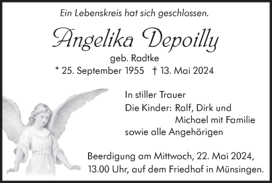Traueranzeige von Angelika Depoilly von Alb-Bote/Metzinger-Uracher Volksblatt