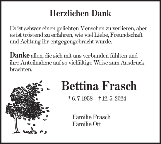Traueranzeige von Bettina Frasch von NWZ Neue Württembergische Zeitung