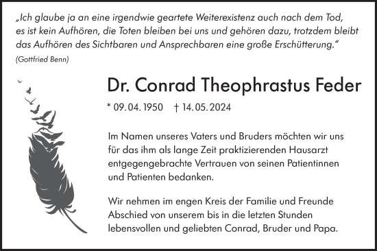 Traueranzeige von Conrad Theophrastus Feder von Alb-Bote/Metzinger-Uracher Volksblatt