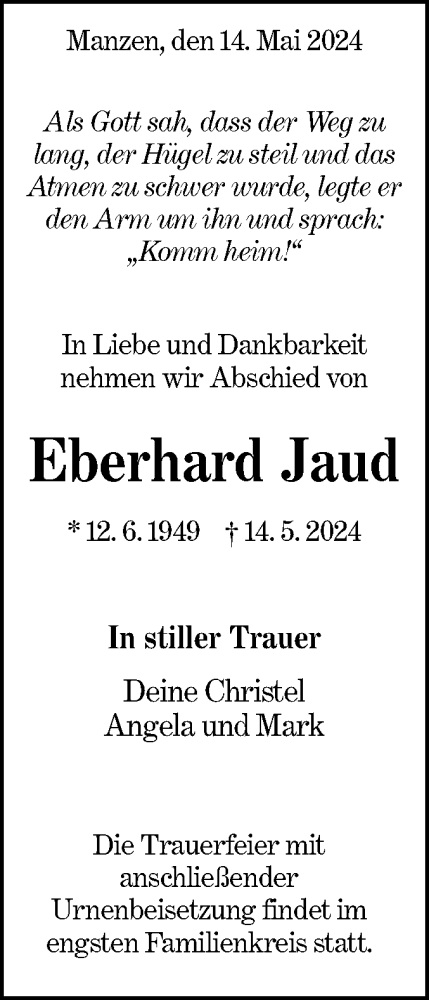 Traueranzeige von Eberhard Jaud von NWZ Neue Württembergische Zeitung